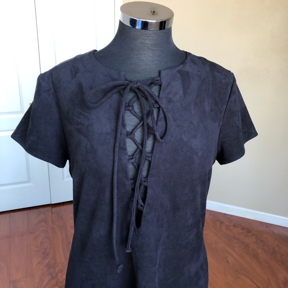 WAYF Faux Suede Lace Up Dress - Picture 3 of 8